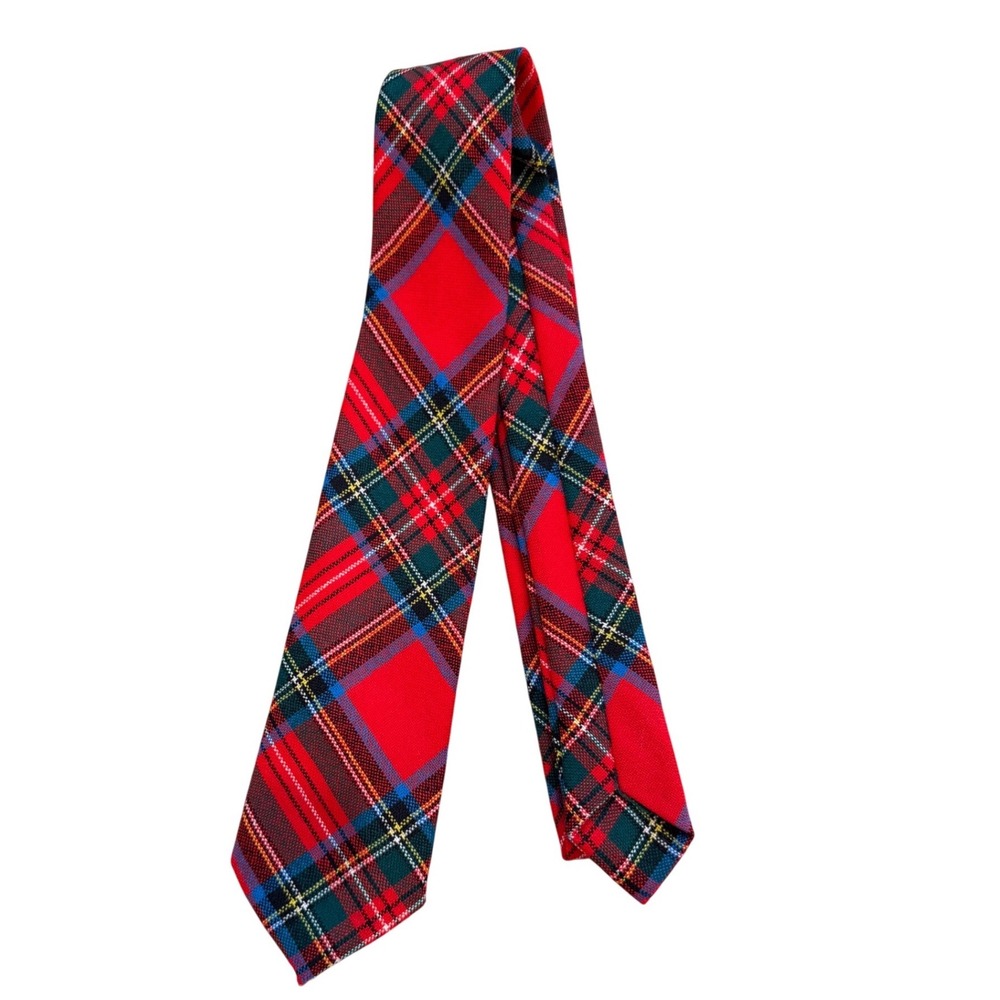 Stewart Royal Tartan Plaid Tie Mens Red Scottish New Wool Vintage